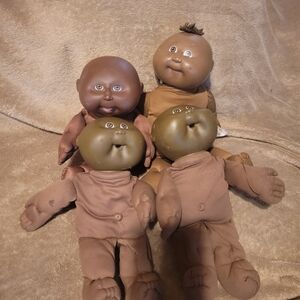 Cabbage Patch Kids Set of 4 Brown (Blk/AA) Plush Baby Dolls - Soft Cloth Bodies